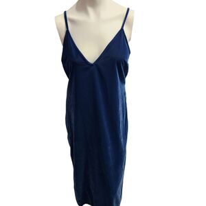 Old Navy Blue Velvet Maxi Dress V Neck Smocked Whimsical Goth Glam Feminine SZ M